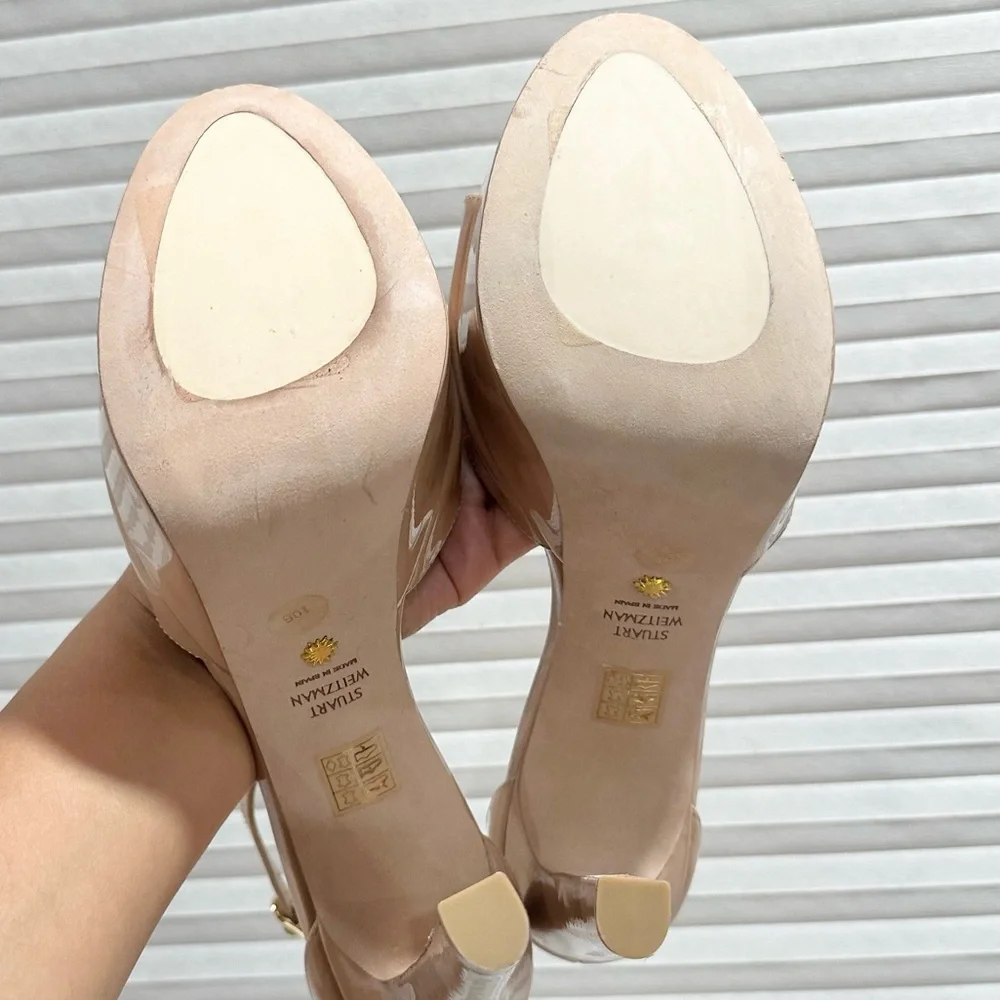 🌹STUART WEITZMAN 🌹 Discoplatform Nudistcurve Patent Leather Sandals Size: 10B